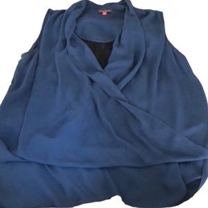 Vince Camuto size large slate blue faux wrap semi sheer lace insert NWOT